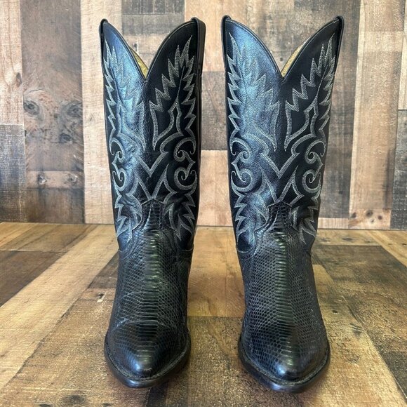 Dan Post Snakeskin Classic Black Western Cowboy Boots Mens 9 D - Picture 7 of 12